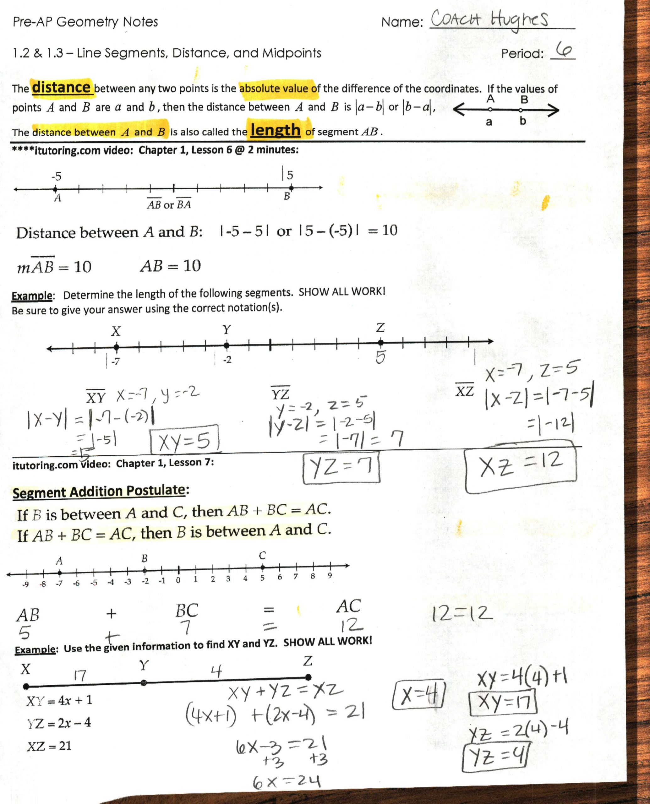 Distance and Midpoint formula Worksheet 1st Six Weeks Coach Hughes Website