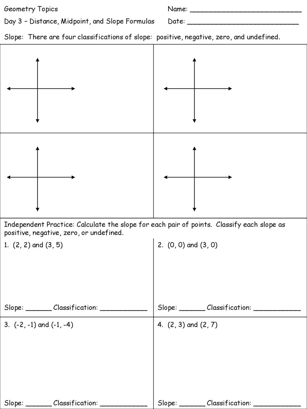 Distance and Midpoint formula Worksheet Geometry topics Name Ppt
