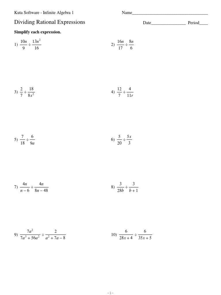 Dividing Rational Expressions Worksheet Dividing Rational Expressions Pdf Algebra