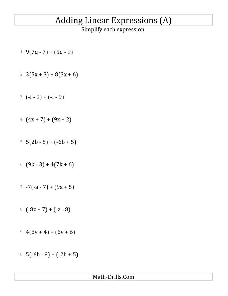 Dividing Rational Expressions Worksheet the Adding and Simplifying Linear Expressions with some