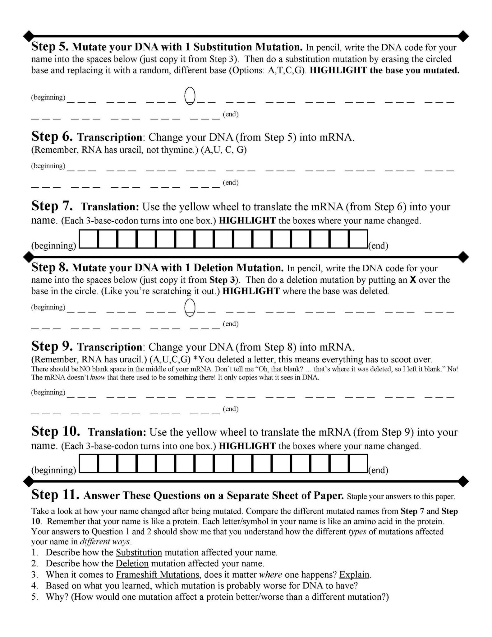 Dna and Rna Worksheet Mr Hoyle Rna Worksheet Answers Promotiontablecovers