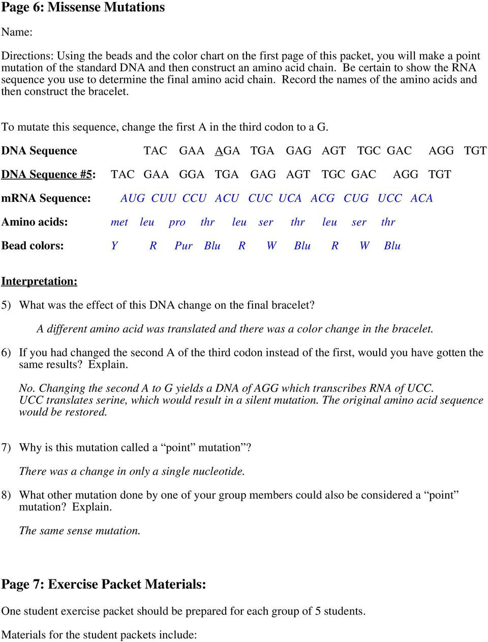 Dna Mutations Practice Worksheet Answers Dna Bracelets Pdf Free Download