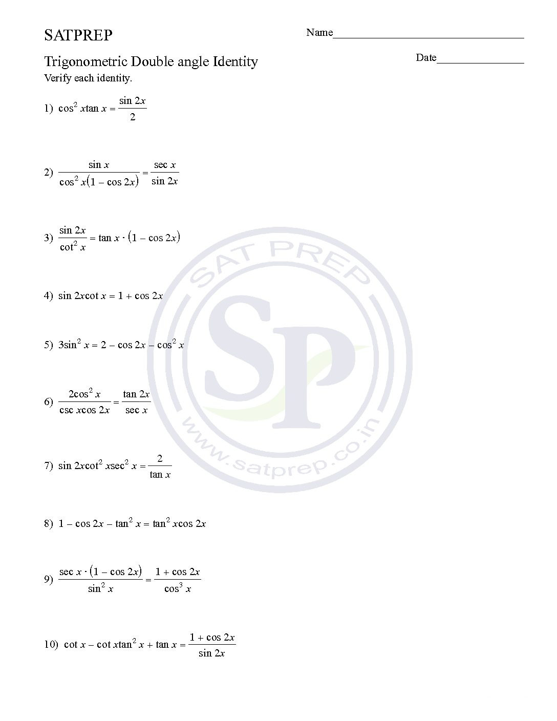 Double Angle Identities Worksheet Sec Trig Reference Angles Worksheet