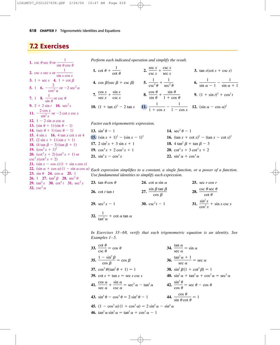 Double Angle Identities Worksheet Trigonometric Identities and Equations Pdf Free Download