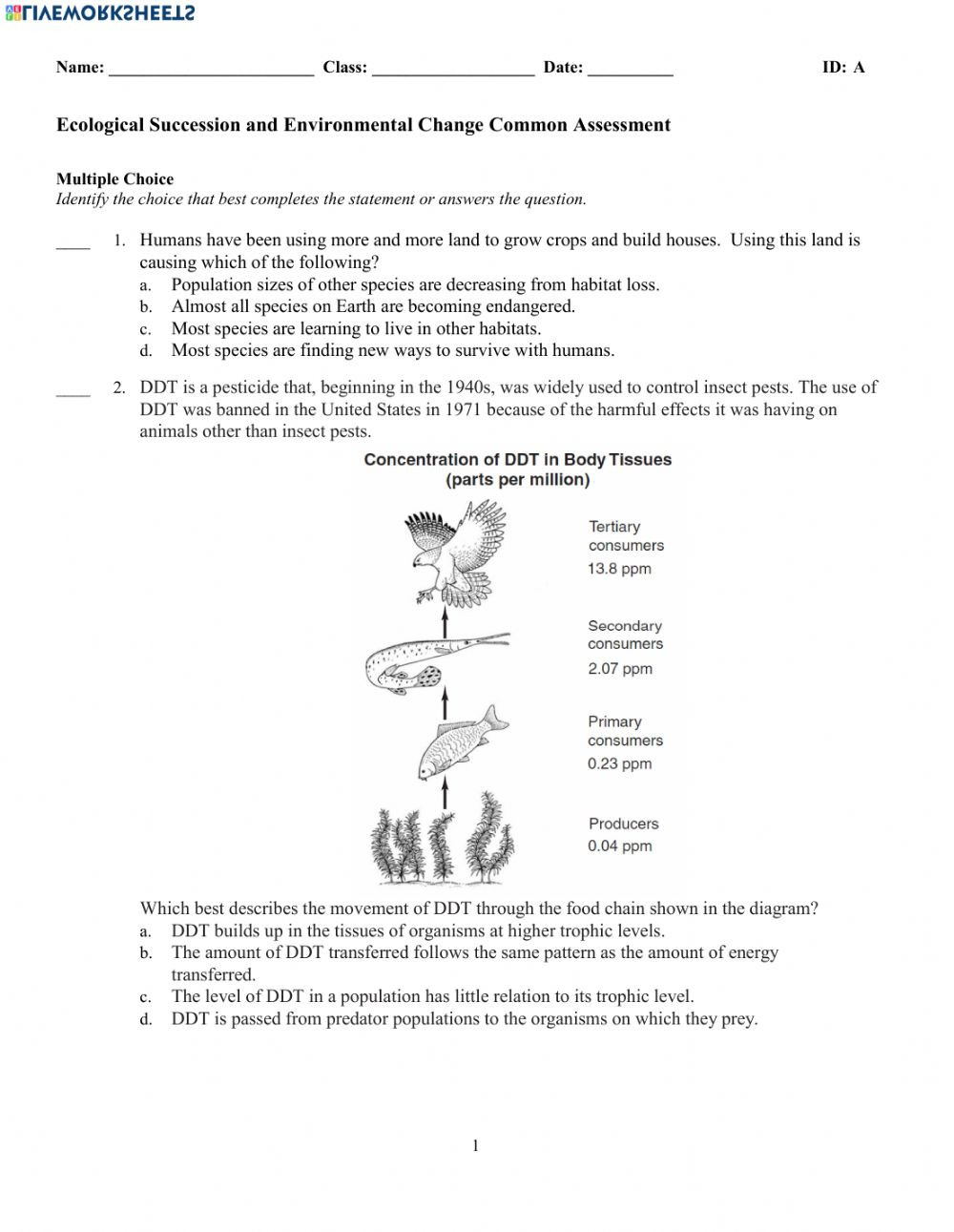 Ecological Succession Worksheet Answers Eco Succession &amp; Environmental Change Test Interactive