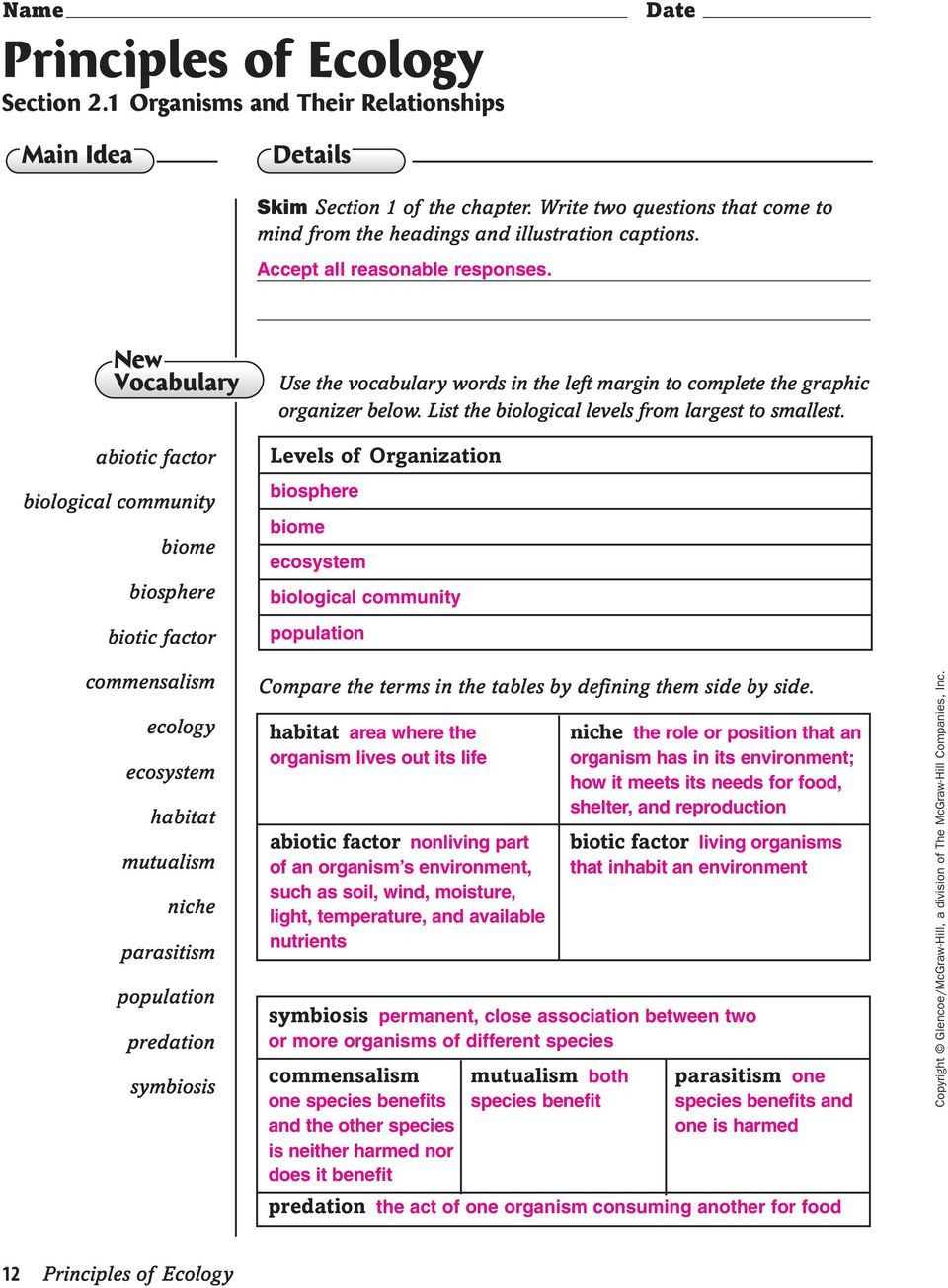 Ecology Review Worksheet 1 Ecology Worksheet Answer Key Worksheet List