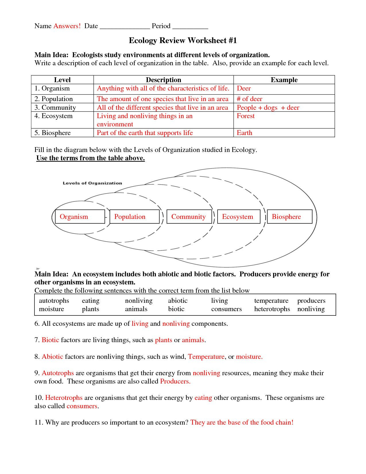 Ecology Review Worksheet 1 Multi Gamer Free 5th Grade Mon Core Math Worksheets
