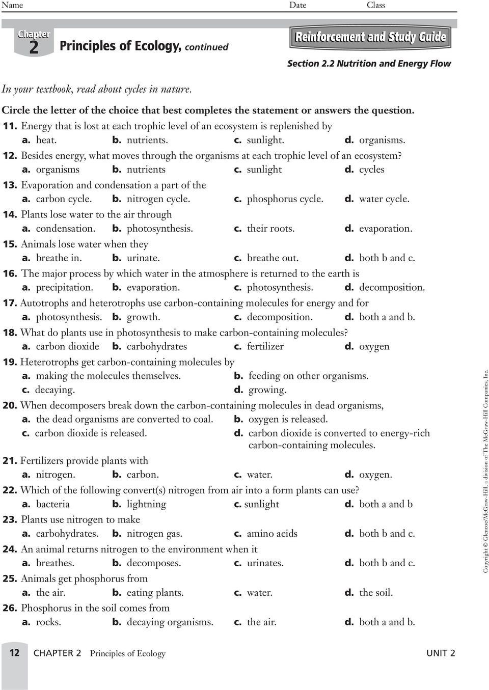 Ecology Review Worksheet 1 Unit 2 Resources Ecology Pdf Free Download