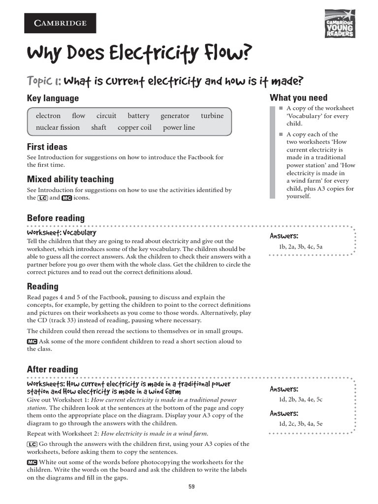 Electrical Power Worksheet Answers Cambridge Electricity Worksheets