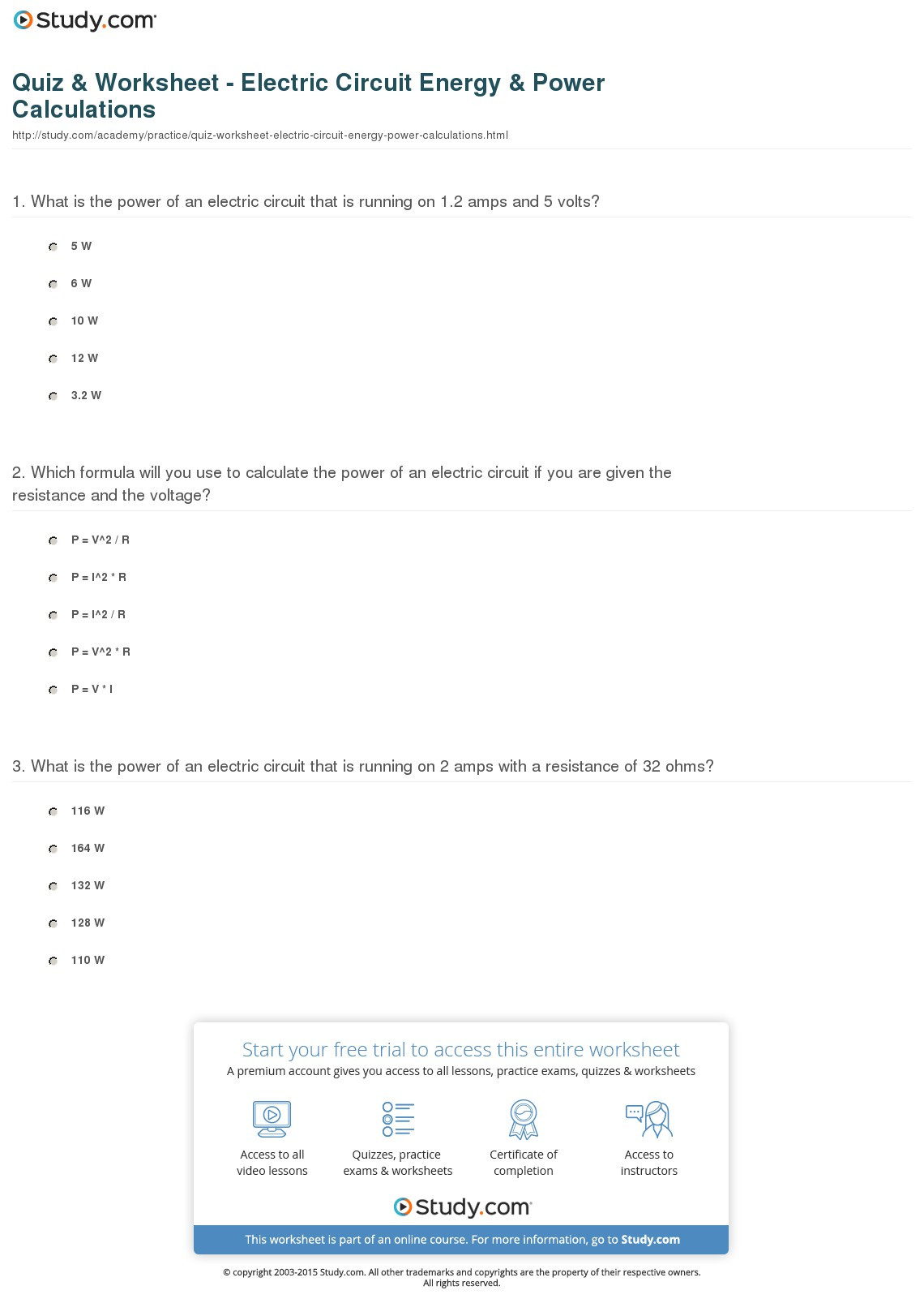 Electrical Power Worksheet Answers Electric Charge Worksheet
