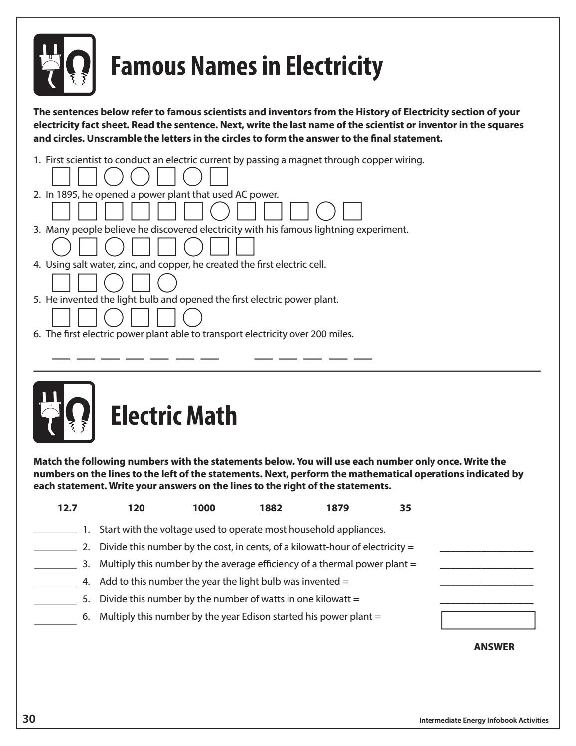 Electrical Power Worksheet Answers Intermediate Energy Infobook Activities by Need Project issuu