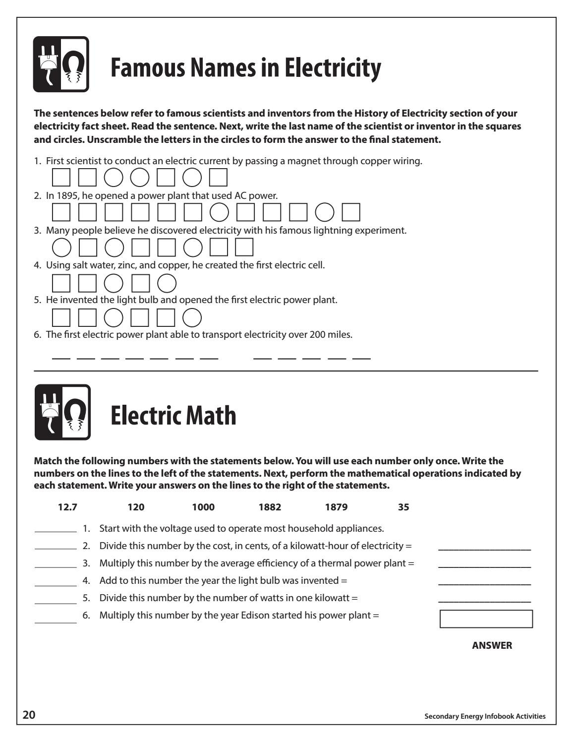 Electrical Power Worksheet Answers Secondary Energy Infobook Activities by Need Project issuu