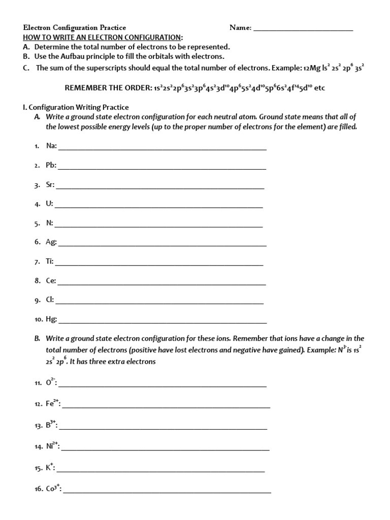 Electron Configuration Practice Worksheet Answers 11hs atomic Structure Electron Config Practice