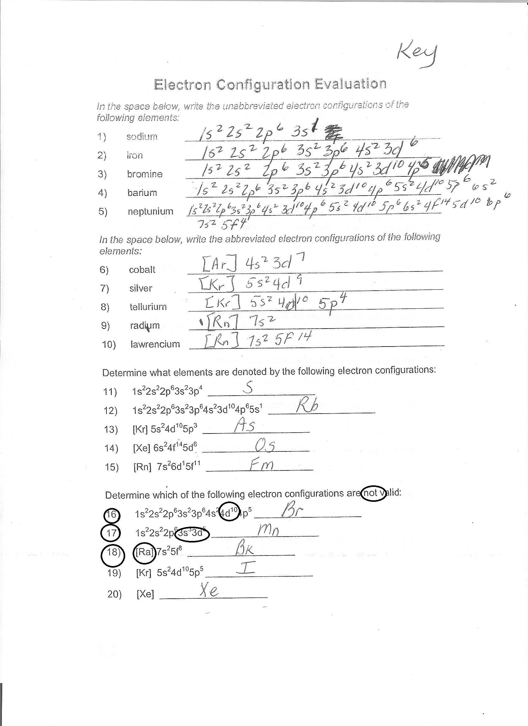Electron Configuration Practice Worksheet Answers Electron Configurations and the Periodic Table Answers