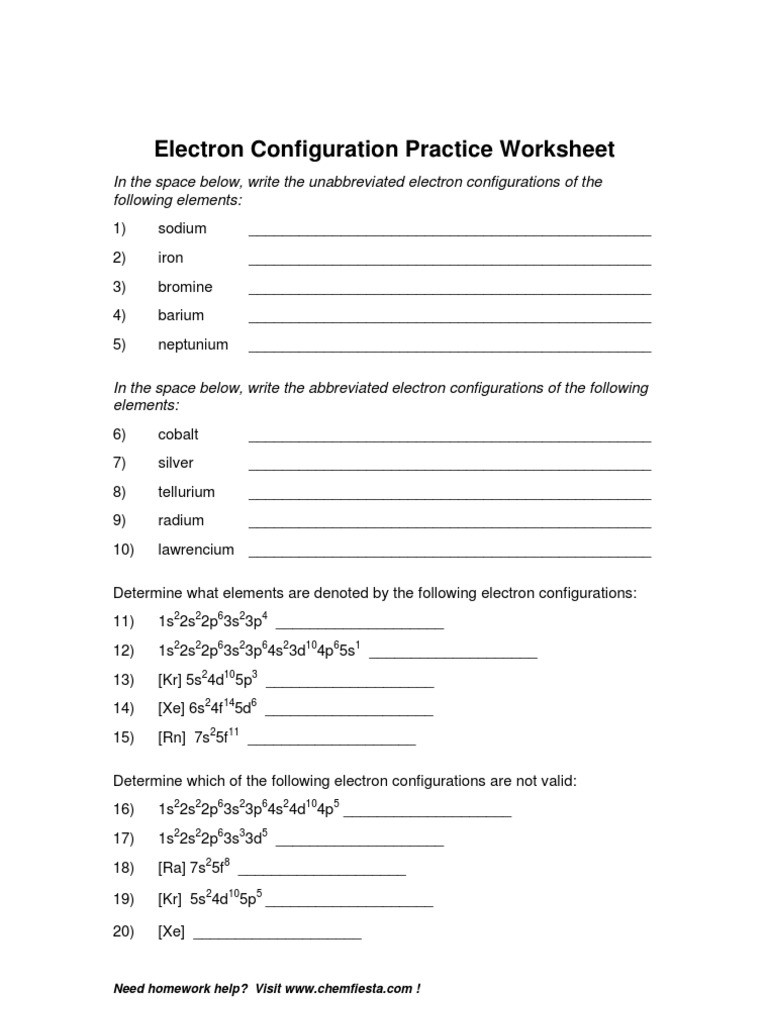 Electron Configuration Practice Worksheet Answers Ø¢Ø±Ø§ÛØ´ Ø§ÙÚ©ØªØ±ÙÙÛ Chemical Elements
