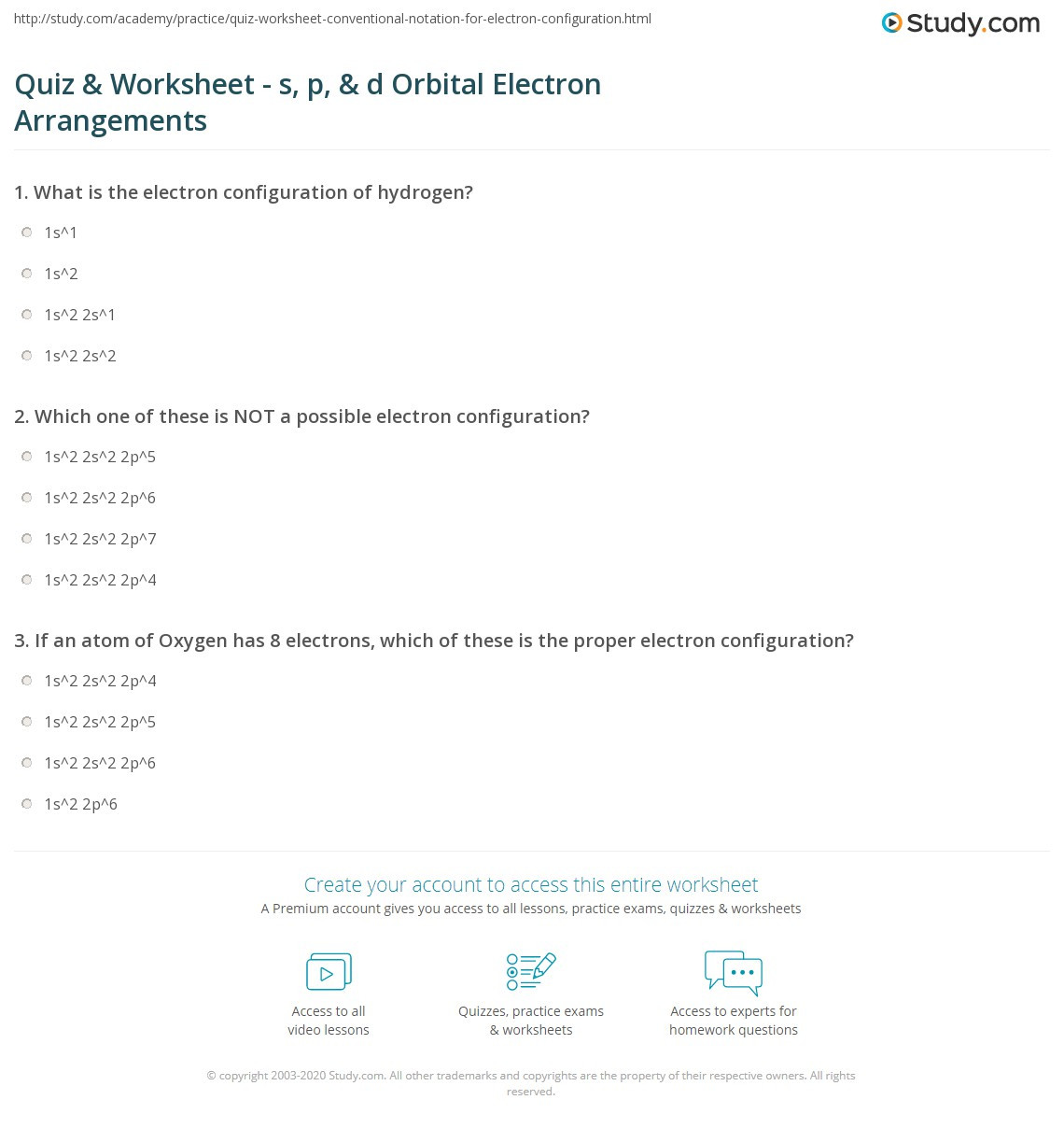 Electron Configuration Practice Worksheet Answers Quiz &amp; Worksheet S P &amp; D orbital Electron Arrangements