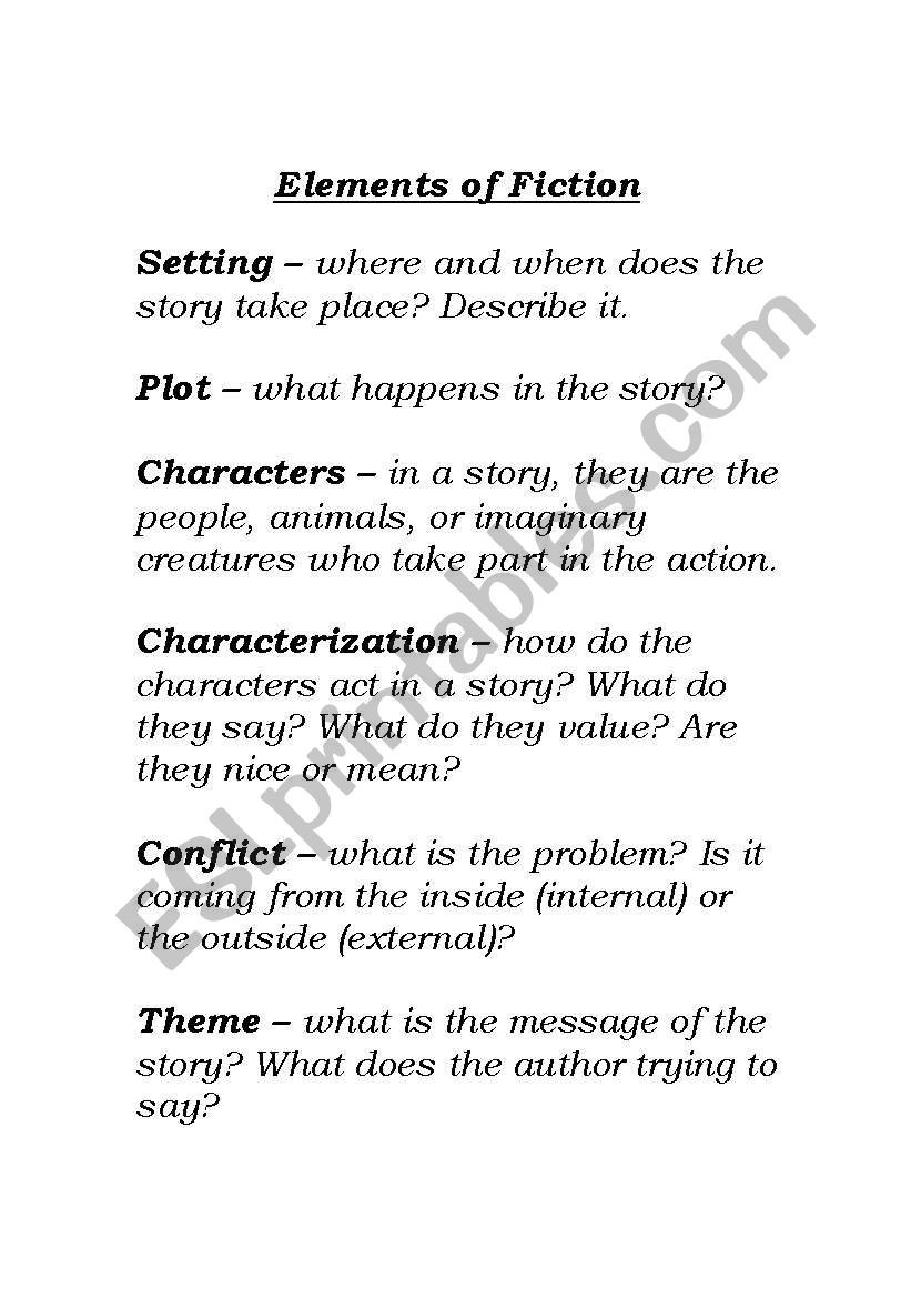 Elements Of Fiction Worksheet English Worksheets Elements Of Fiction