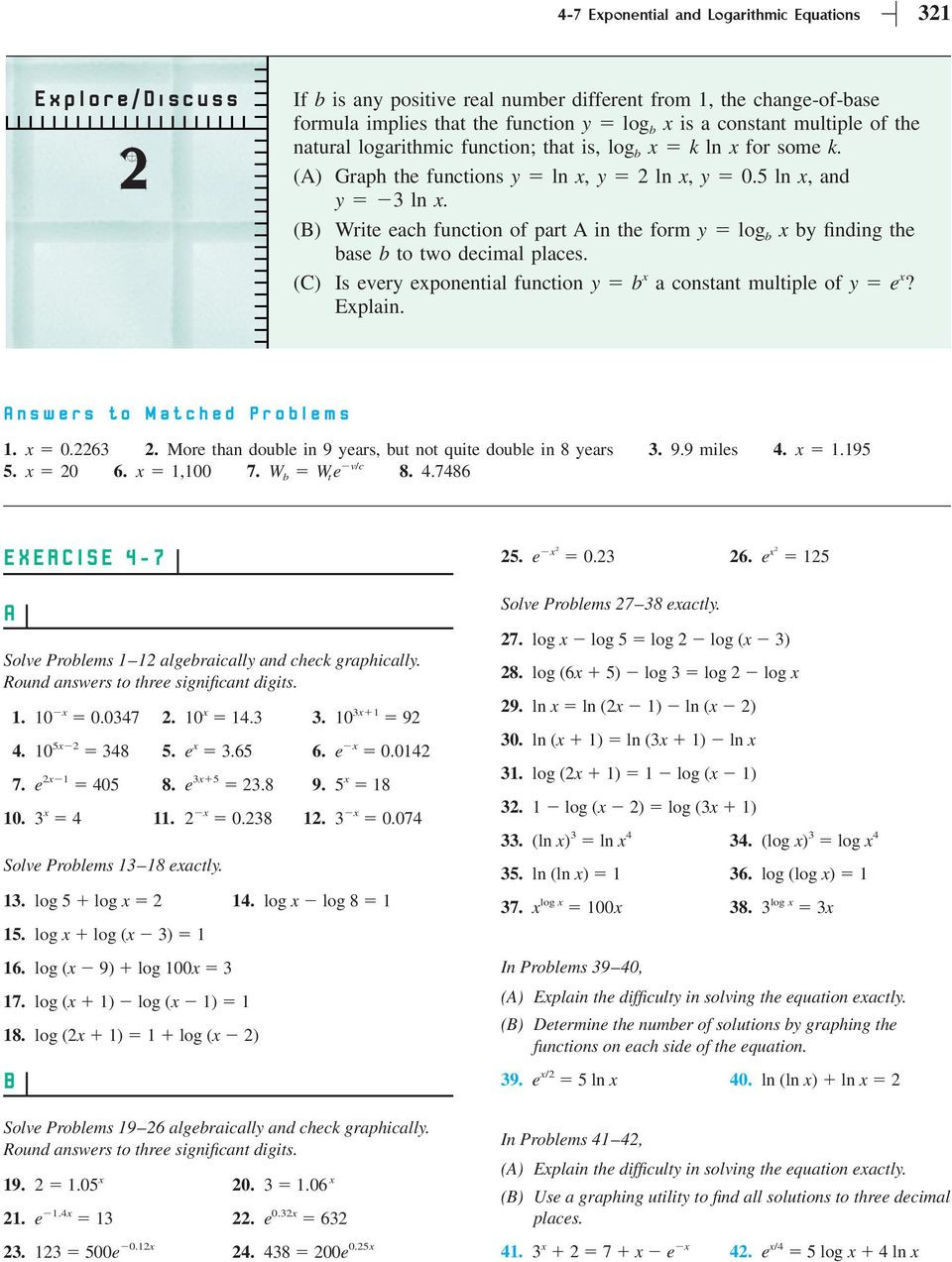 Exponential Function Word Problems Worksheet Section 4 7 Exponential and Logarithmic Equations solving