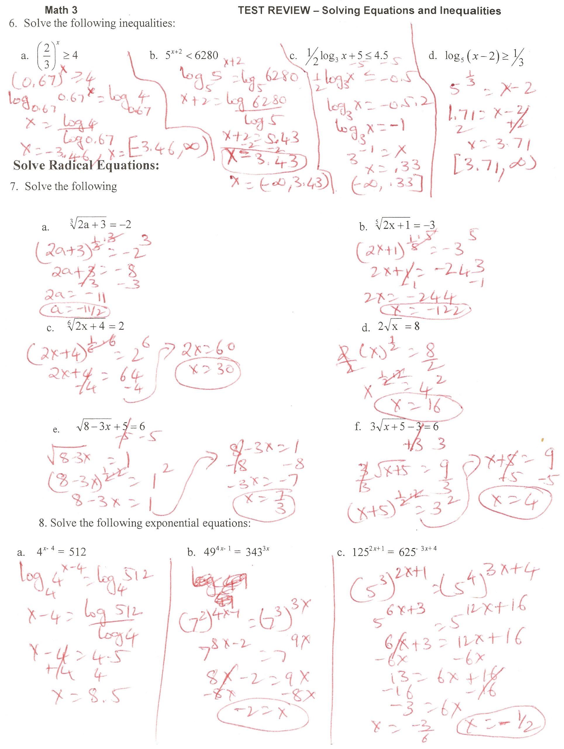 Exponential Functions Worksheet Answers 3 4 solving Exponential and Logarithmic Equations Answers