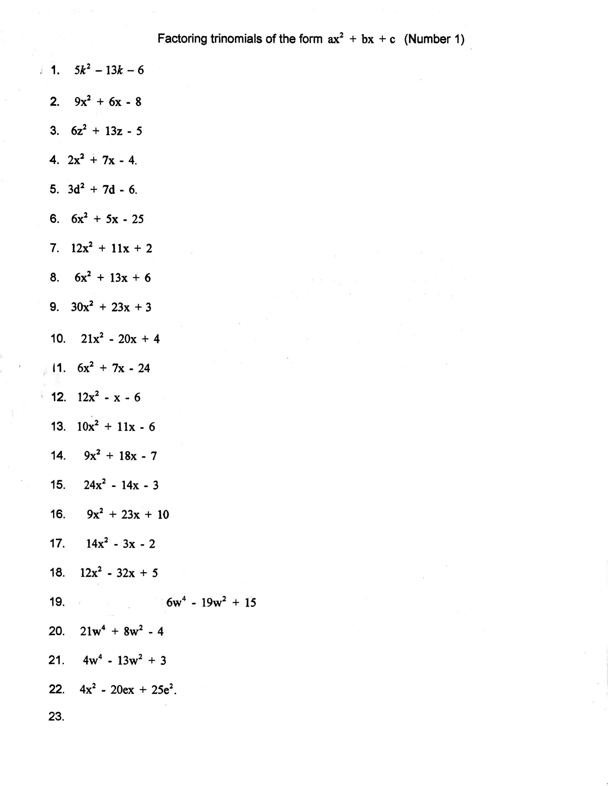 Factoring Polynomials by Grouping Worksheet Factoring Trinomials Trial and Error Worksheet