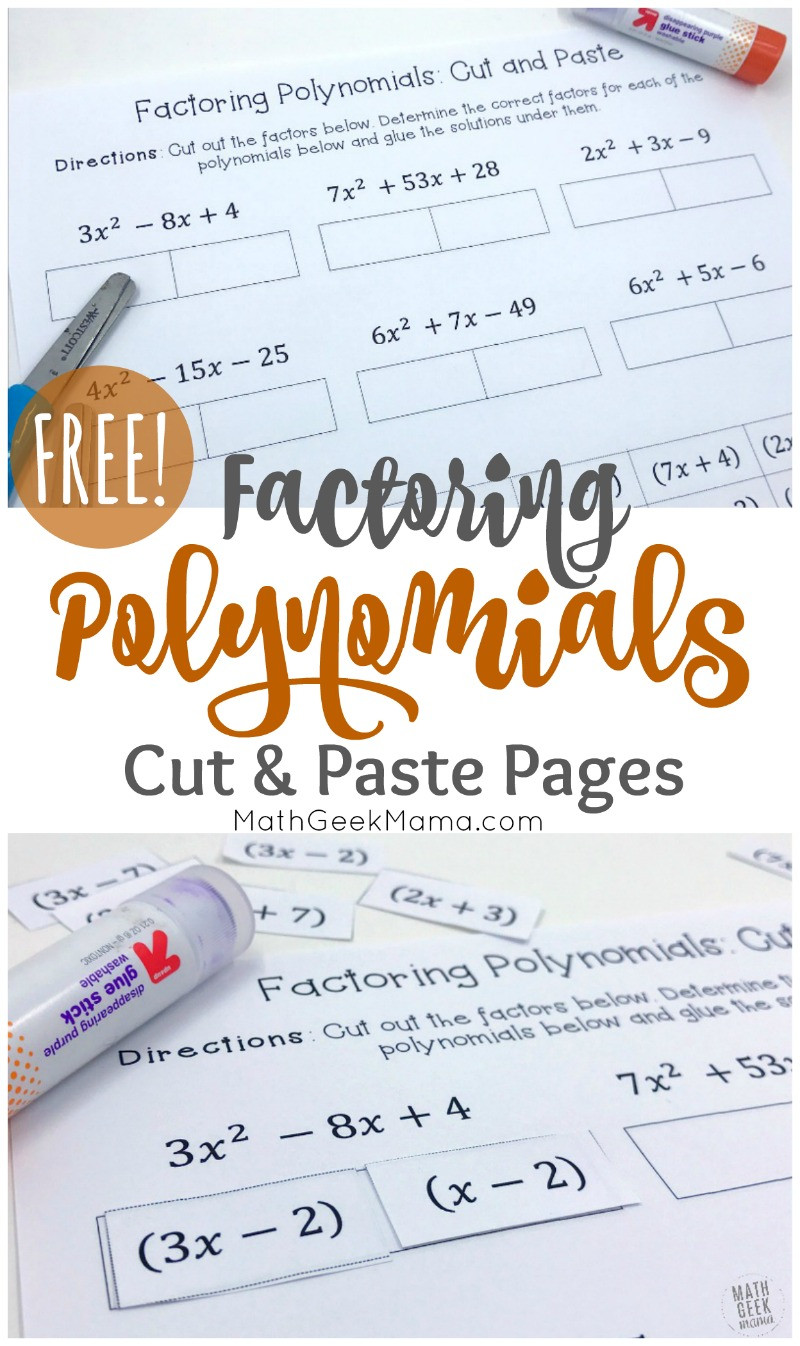 Factoring Polynomials Worksheet Answers Free Factoring Polynomials Practice Cut &amp; Paste Pages