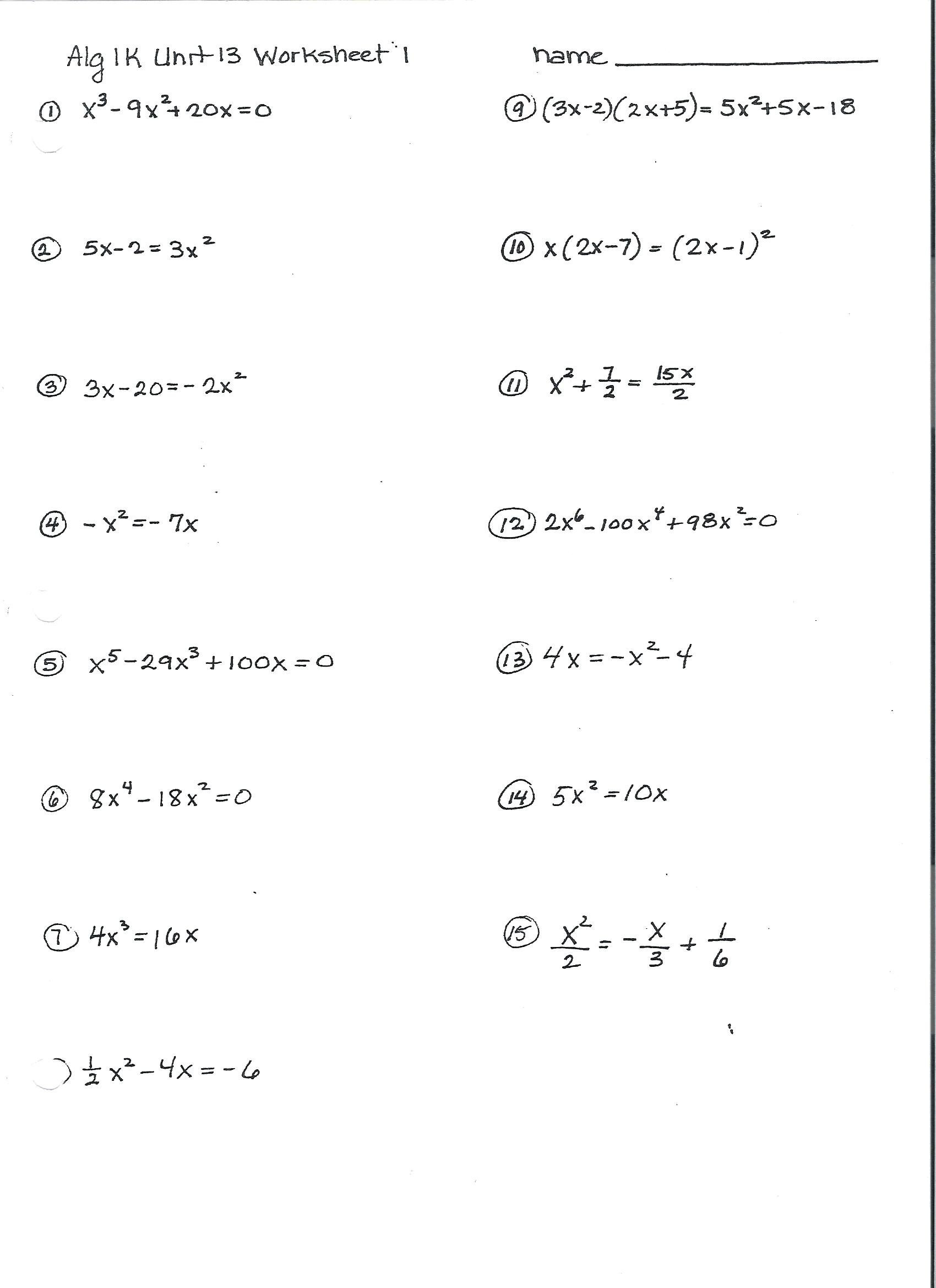 Factoring Quadratic Expressions Worksheet Quadratic formula Worksheet Math Aids