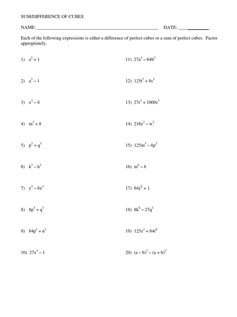 Factoring Worksheet Algebra 1 Factoring Differences Squares Worksheet