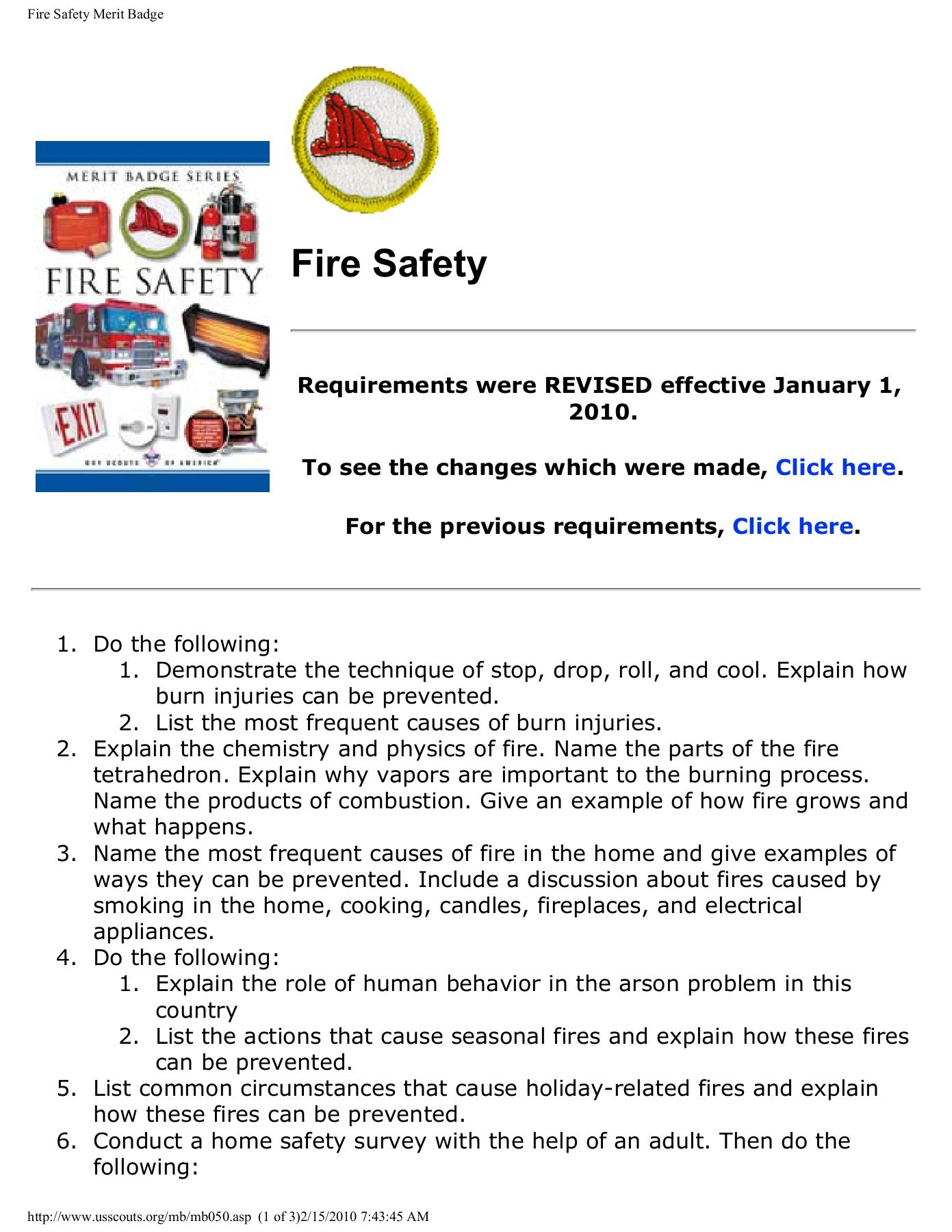 Fire Safety Merit Badge Worksheet Fire Safety Merit Badge Pamphlet Pdf Download