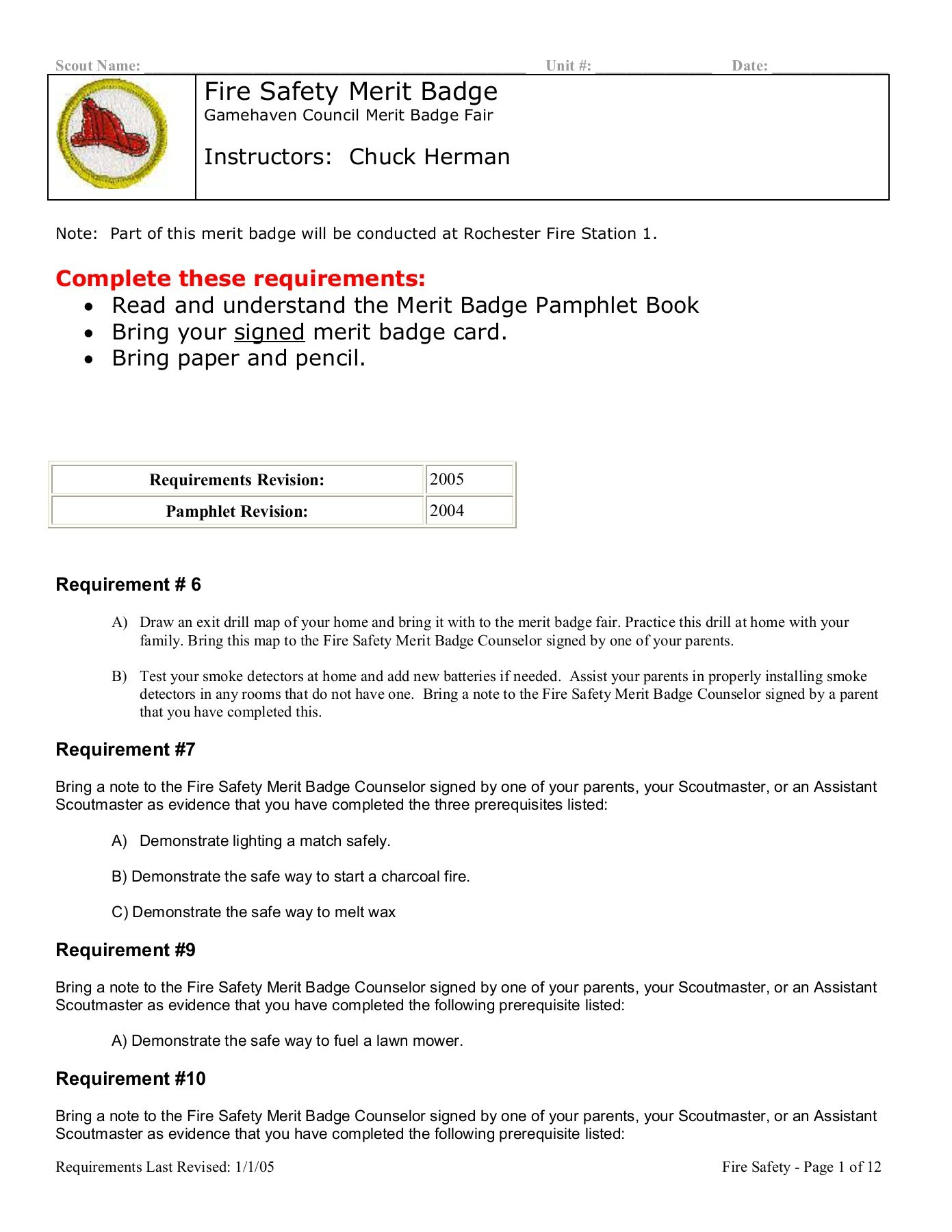 Fire Safety Merit Badge Worksheet Fire Safety Merit Badge Scouting In Minnesota Pages 1 12