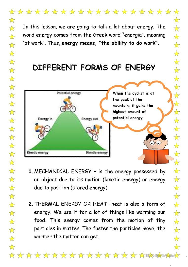 Forms Of Energy Worksheet forms Of Energy English Esl Worksheets for Distance