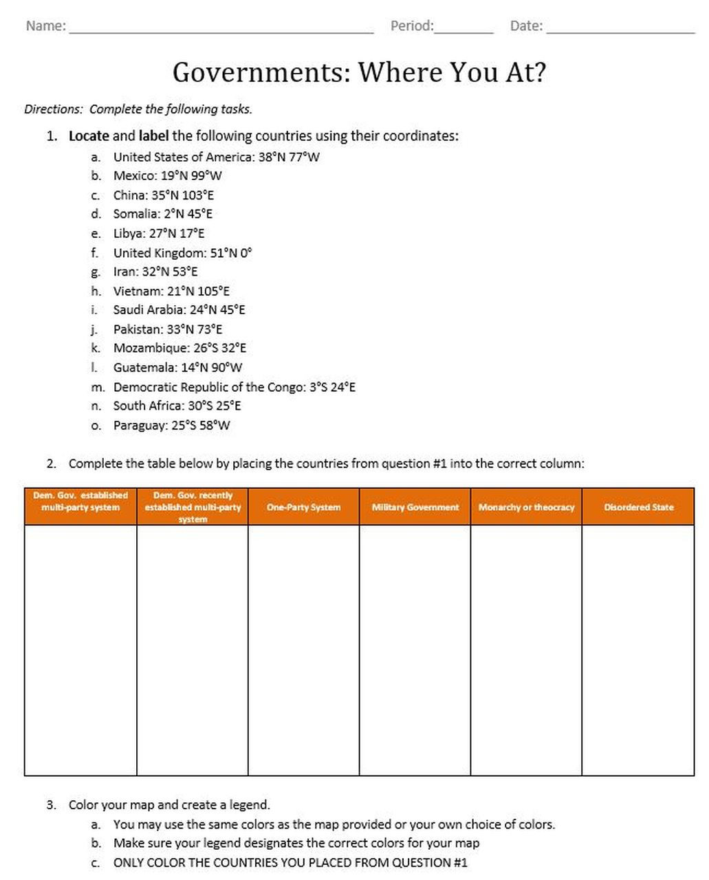 Forms Of Government Worksheet Governments where You at A Government Systems Worksheet Activity