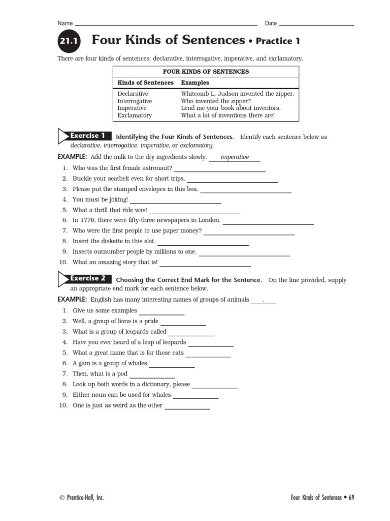 Four Types Of Sentences Worksheet 5 Four Kinds Of Sentences 1 Pdf Grammar