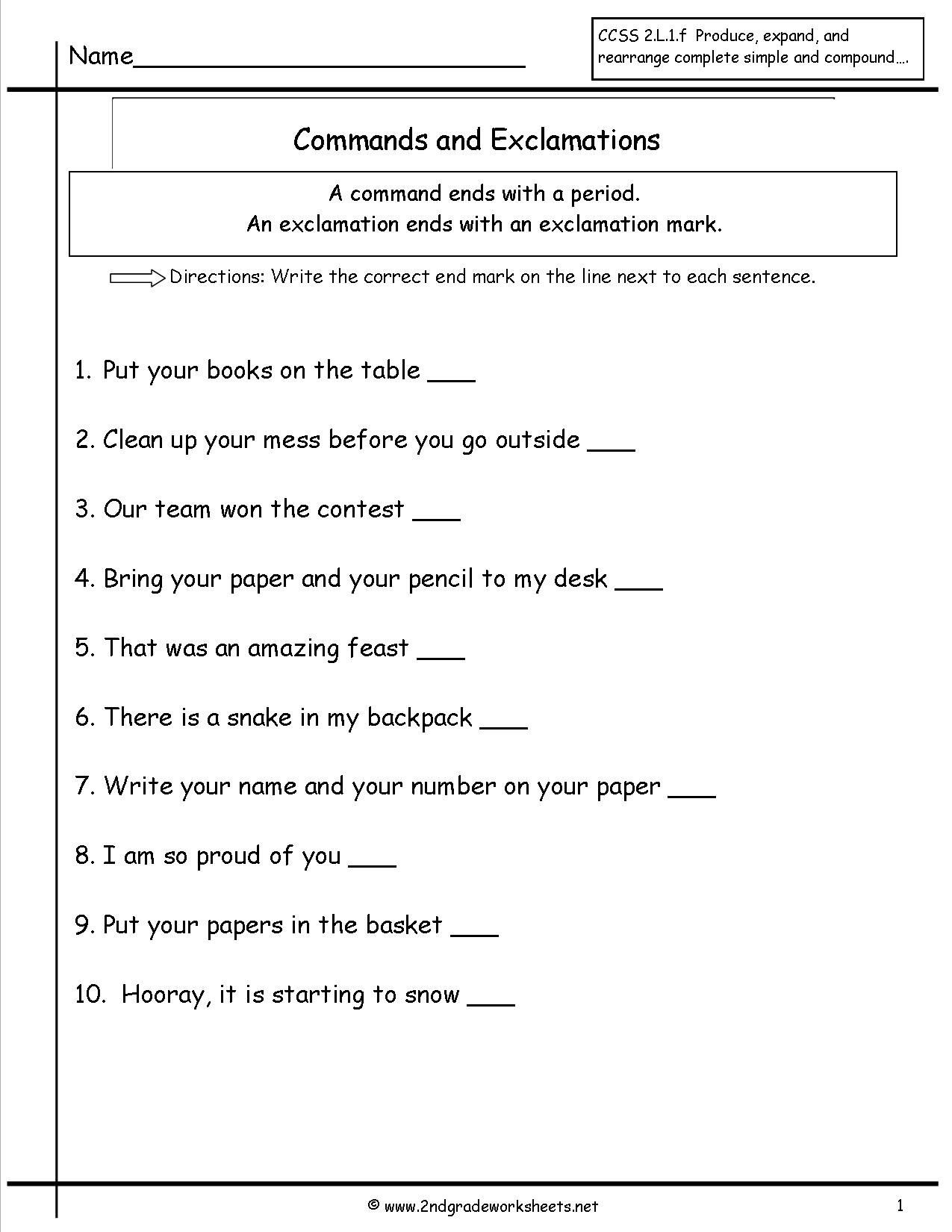 Four Types Of Sentences Worksheet Mands or Exclamations Worksheet