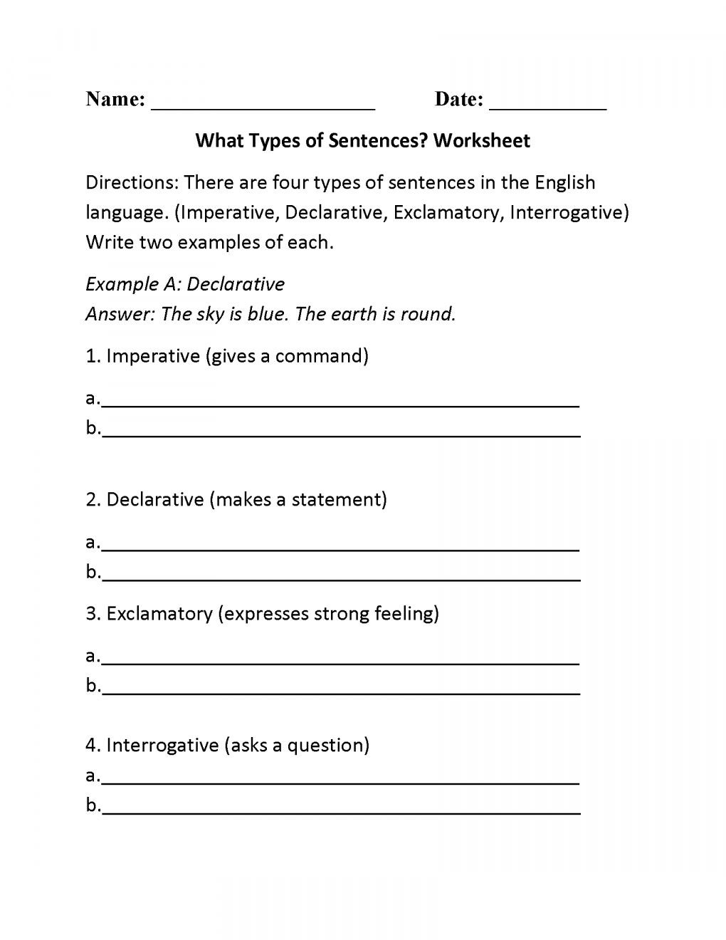 Four Types Of Sentences Worksheet Pin On Language
