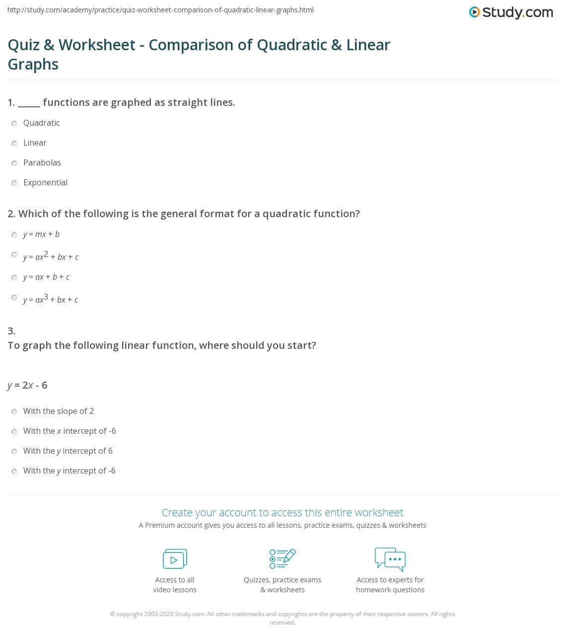From Linear to Quadratic Worksheet Quiz &amp; Worksheet Parison Of Quadratic &amp; Linear Graphs