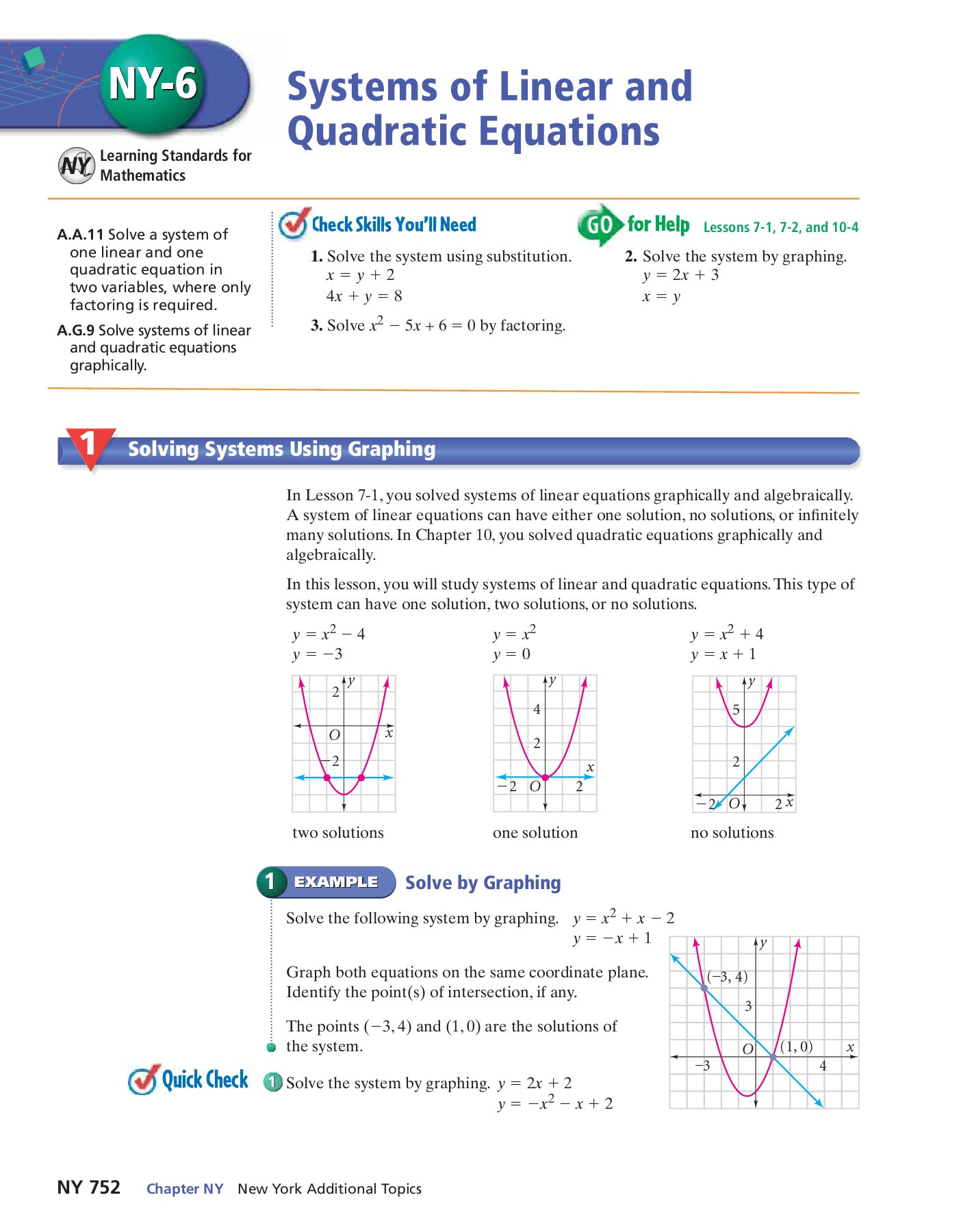 From Linear to Quadratic Worksheet Systems Of Linear and Quadratic Equations Phschool