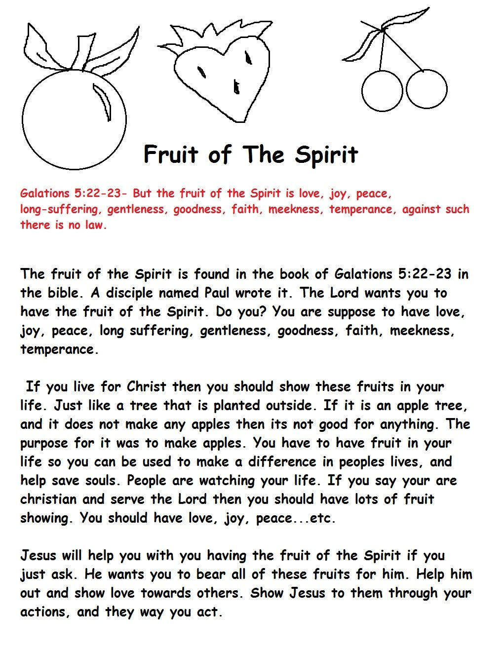 Fruits Of the Spirit Worksheet Fruit Of the Spirit Sunday School Lesson