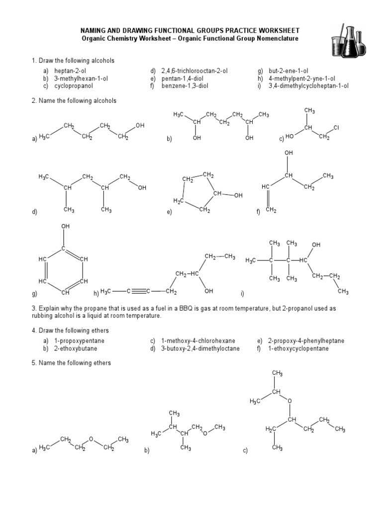 Functional Group Practice Worksheet 15 Naming and Drawing Functional Groups Practice Worksheet