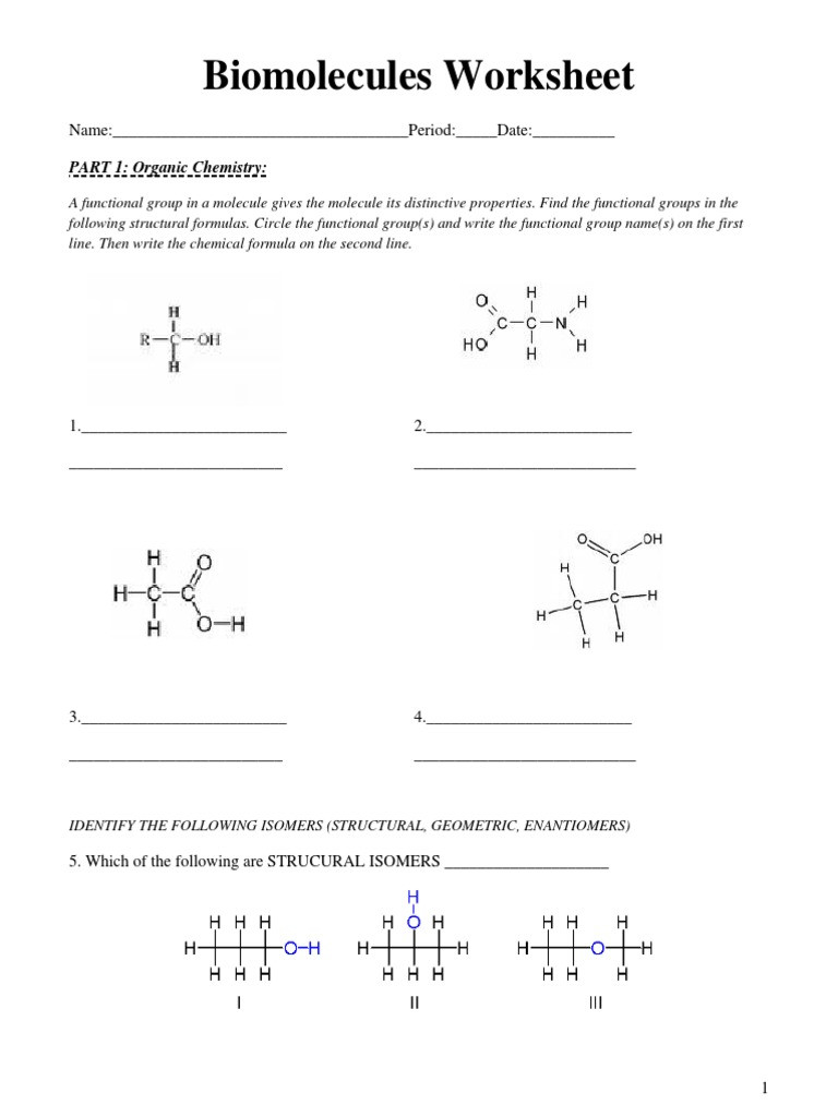 Functional Group Practice Worksheet Bio Molecules Worksheet Macromolecules