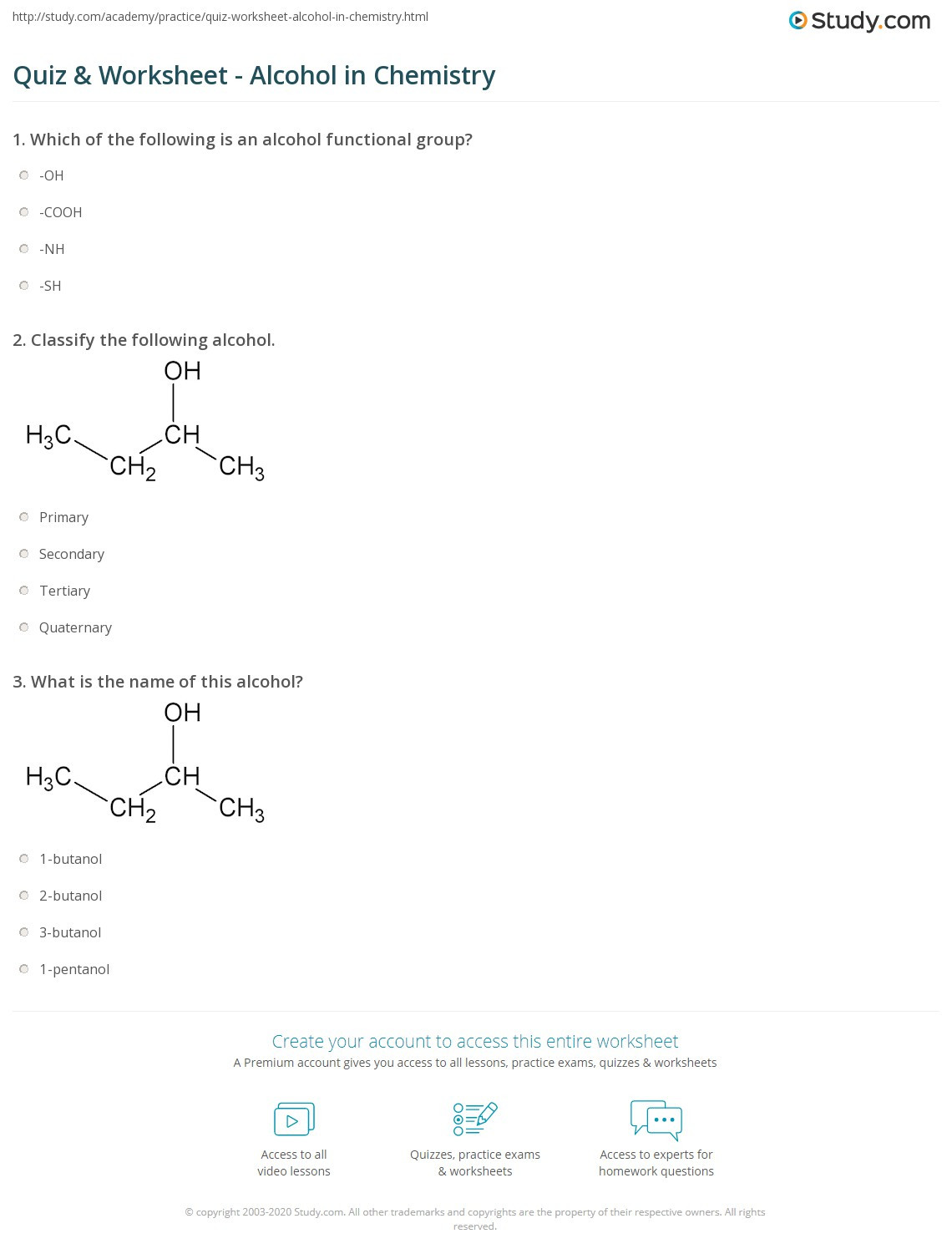 Functional Group Practice Worksheet Quiz &amp; Worksheet Alcohol In Chemistry
