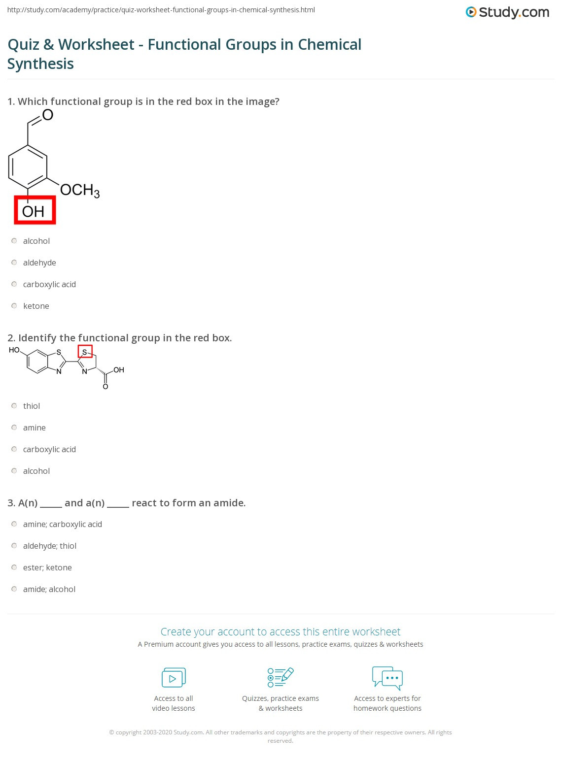 Functional Group Practice Worksheet Quiz &amp; Worksheet Functional Groups In Chemical Synthesis