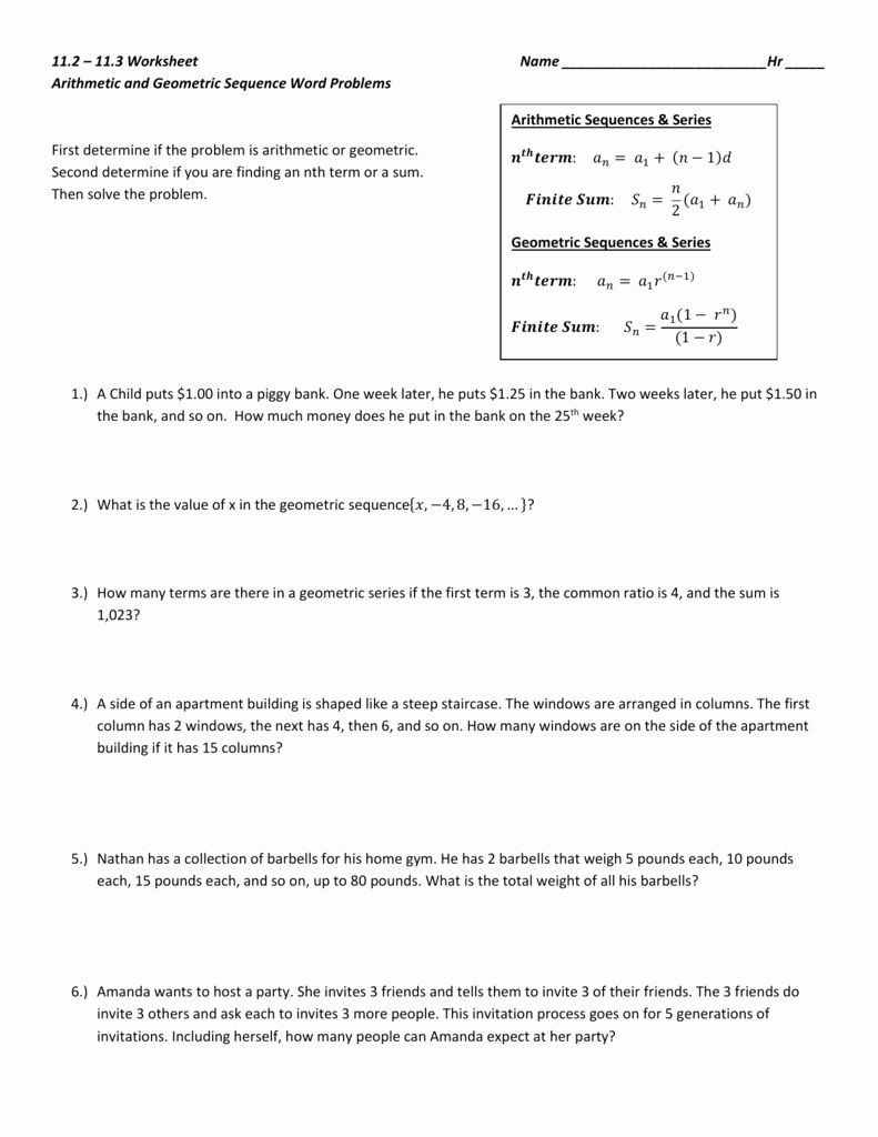 Geometric Sequence and Series Worksheet Arithmetic Sequence Worksheet Answers Inspirational