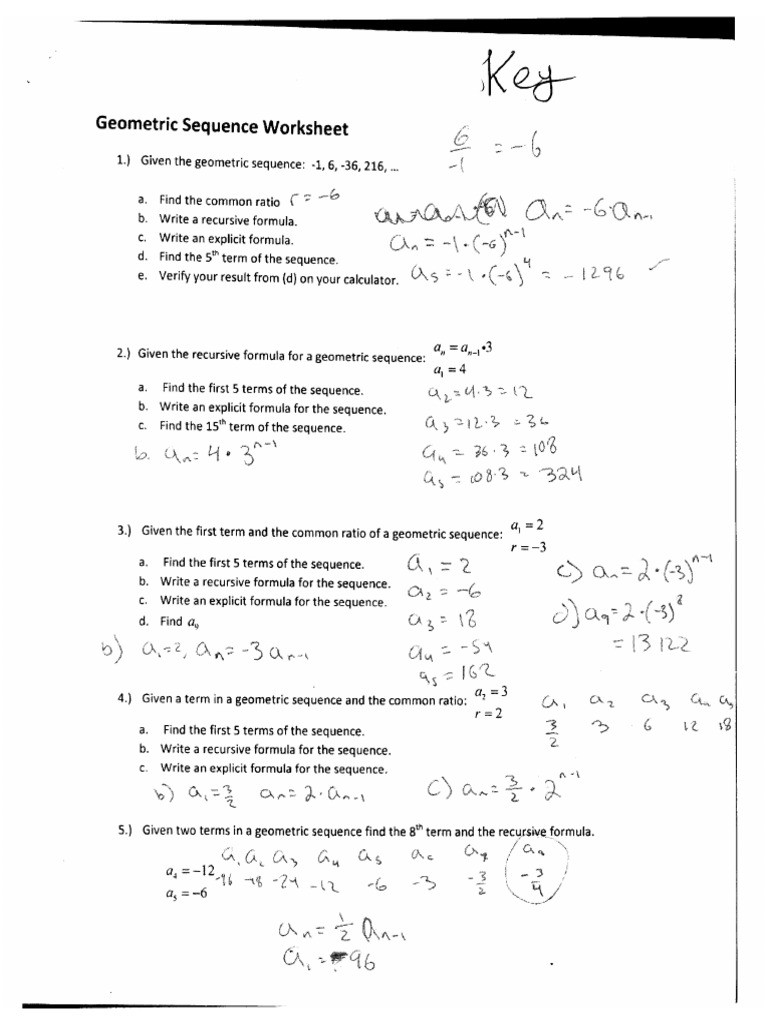 Geometric Sequence and Series Worksheet Geometric Sequence and Series Ws solutions 1
