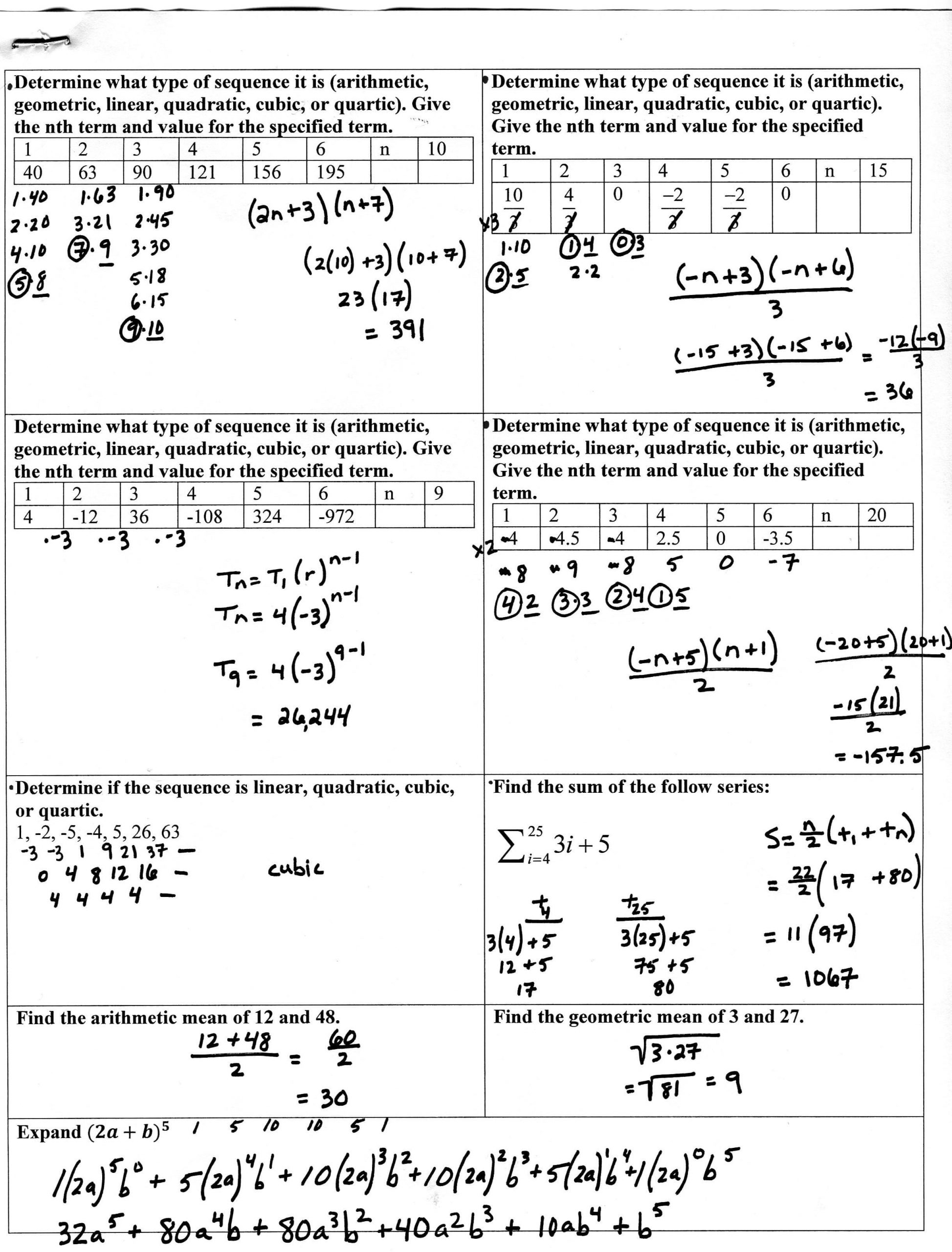 Geometric Sequence and Series Worksheet Sequence Series Worksheets