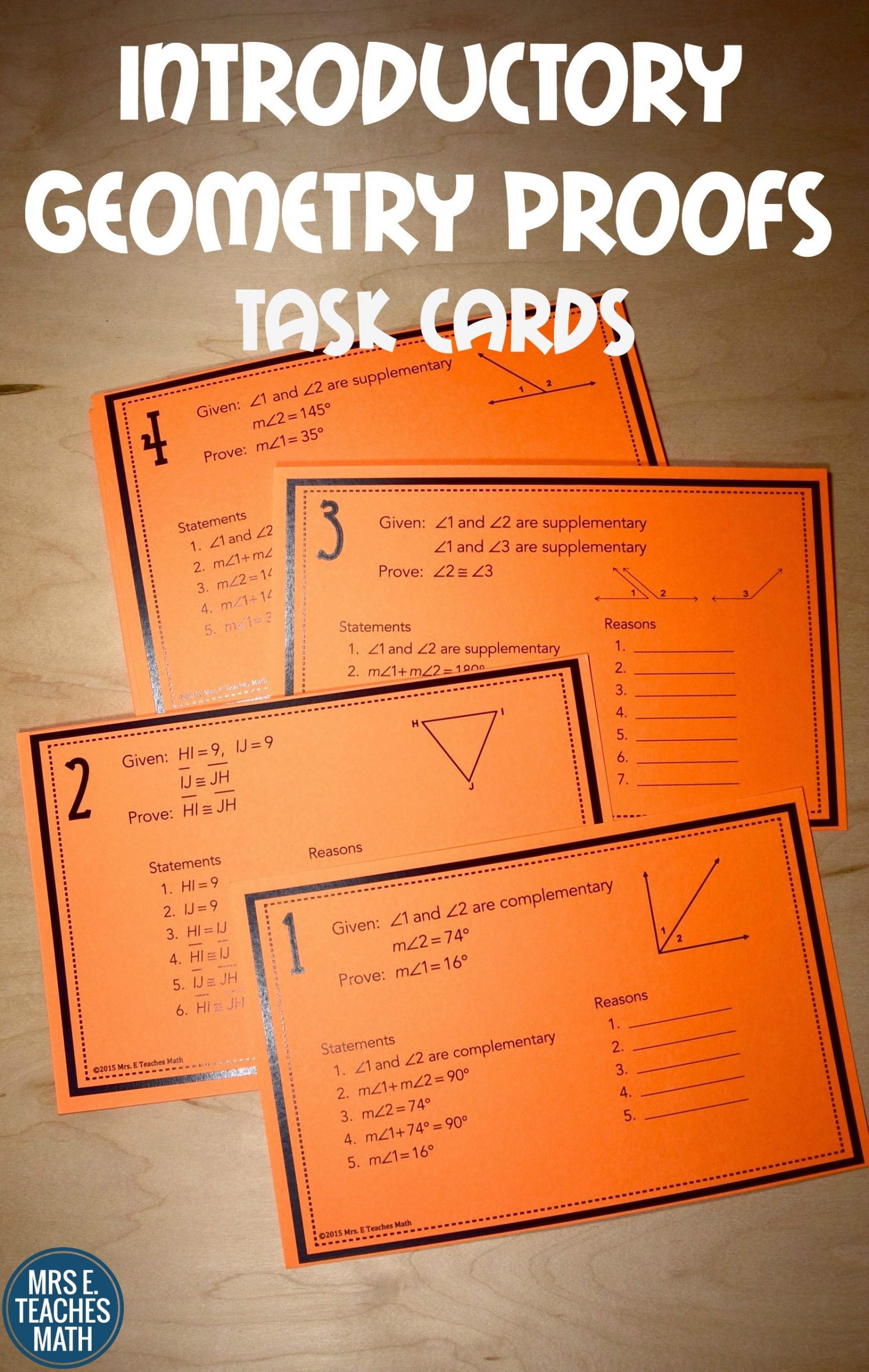 Geometry Worksheet Beginning Proofs Introductory Geometry Proofs Task Cards You Could Do Lots