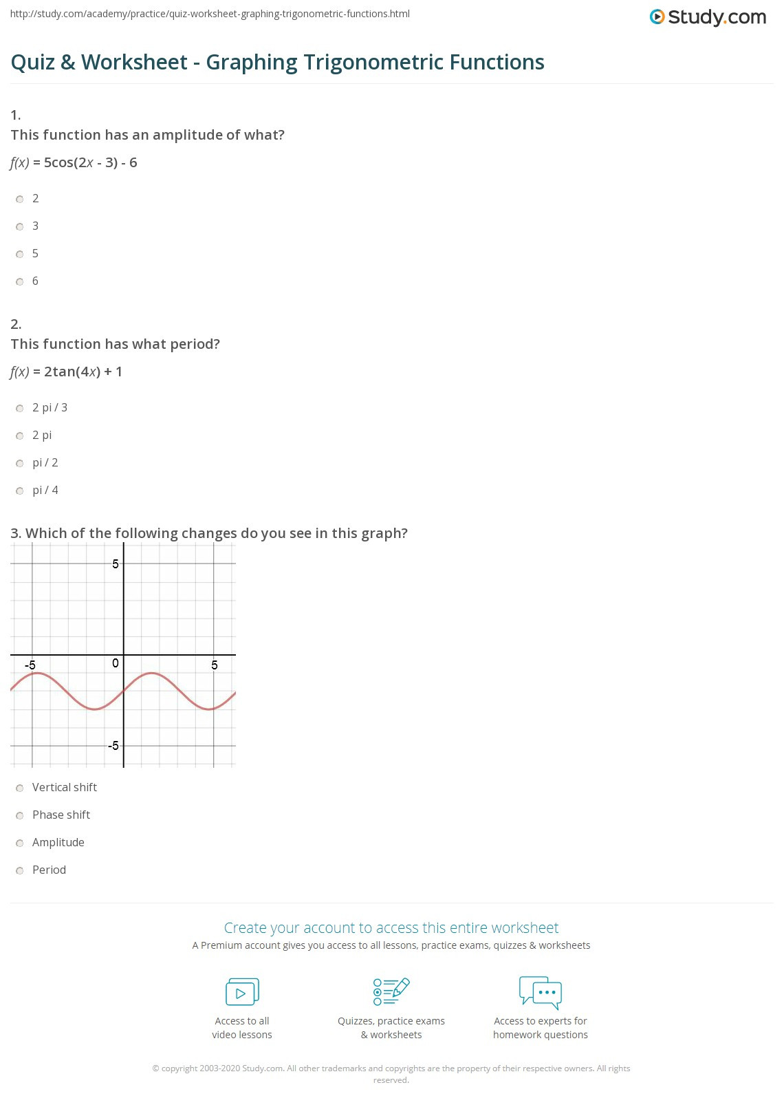 Graphing Trig Functions Practice Worksheet Graphing Trig Functions Practice Worksheet