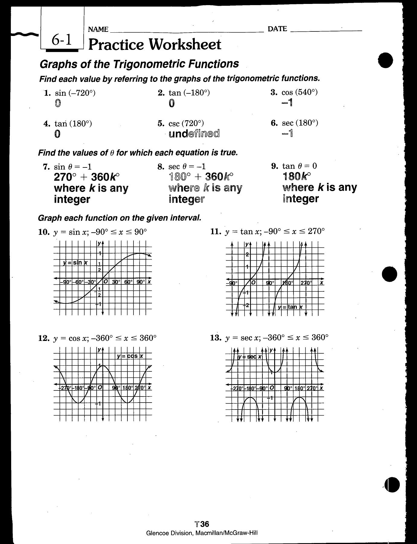 Graphing Trig Functions Practice Worksheet I Name Date 6 1 Practice W Rksheet Pages 1 24 Text