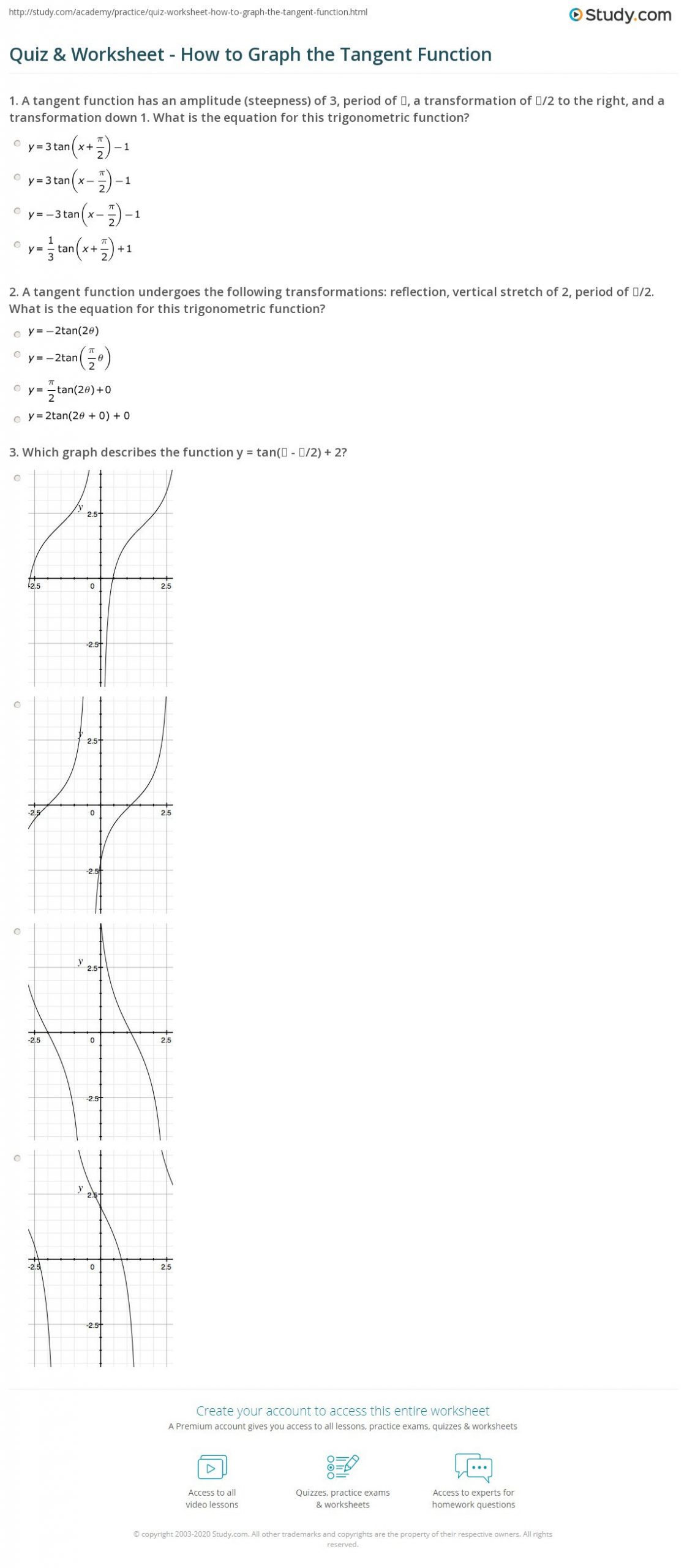 Graphing Trig Functions Practice Worksheet Quiz &amp; Worksheet How to Graph the Tangent Function