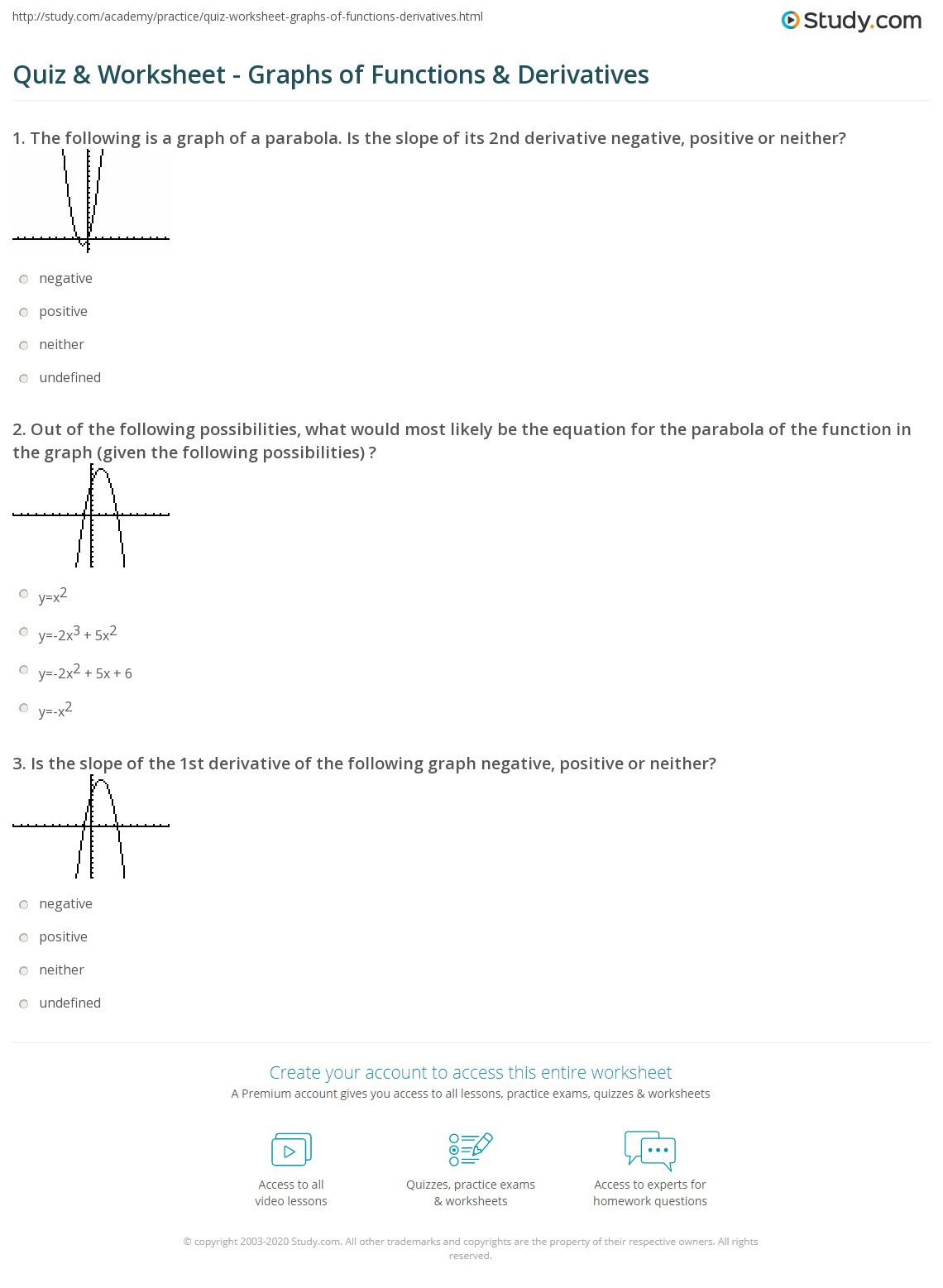 Graphs Of Functions Worksheet Quiz &amp; Worksheet Graphs Of Functions &amp; Derivatives