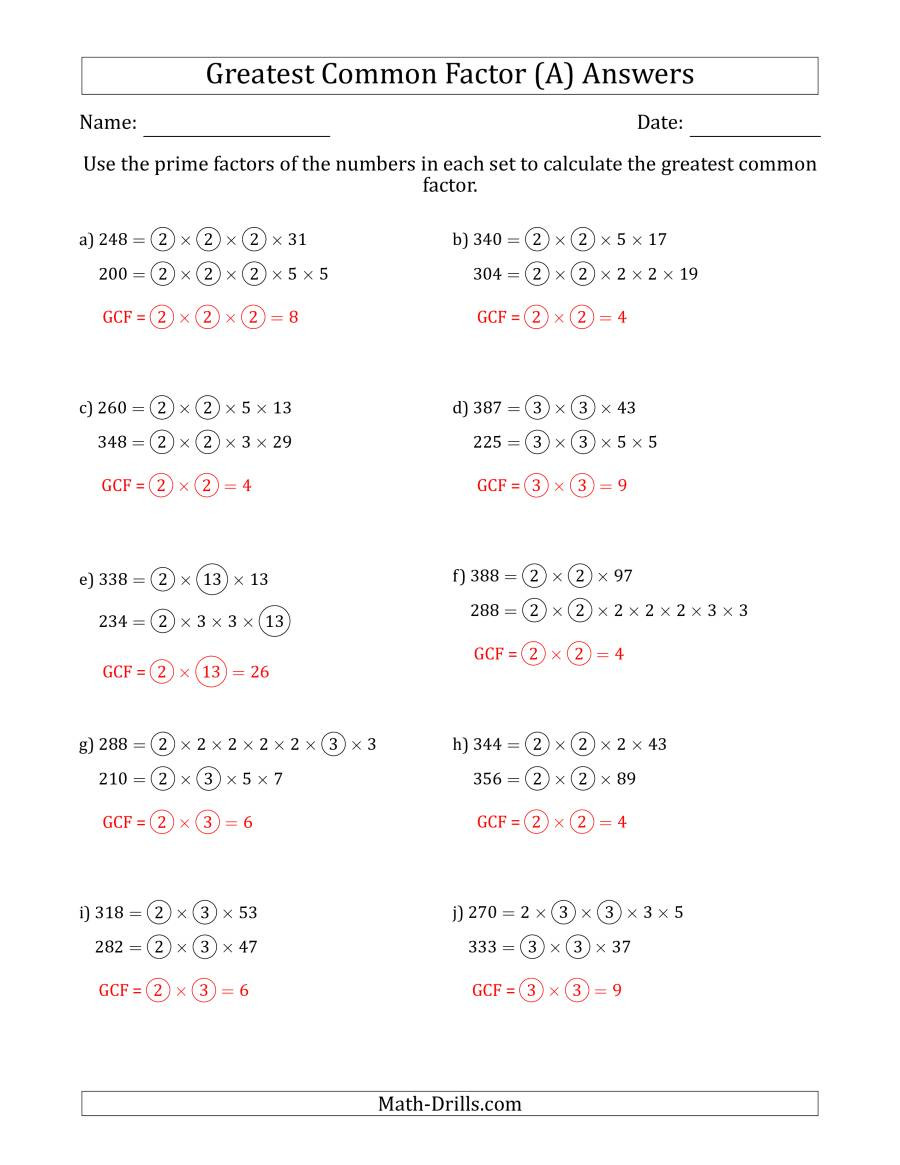 Greatest Common Factor Worksheet Calculating Greatest Mon Factors Of Sets Of Two Numbers